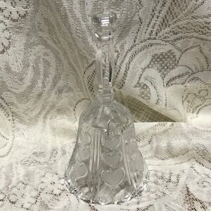 Pressed Glass Bell With Hearts, Vintage Dinner Bell Heart Design, Christmas Gift